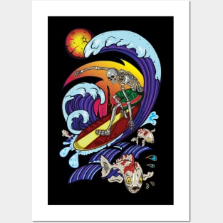 Surfer Skeleton Surfing Surf Beach Ocean Posters and Art